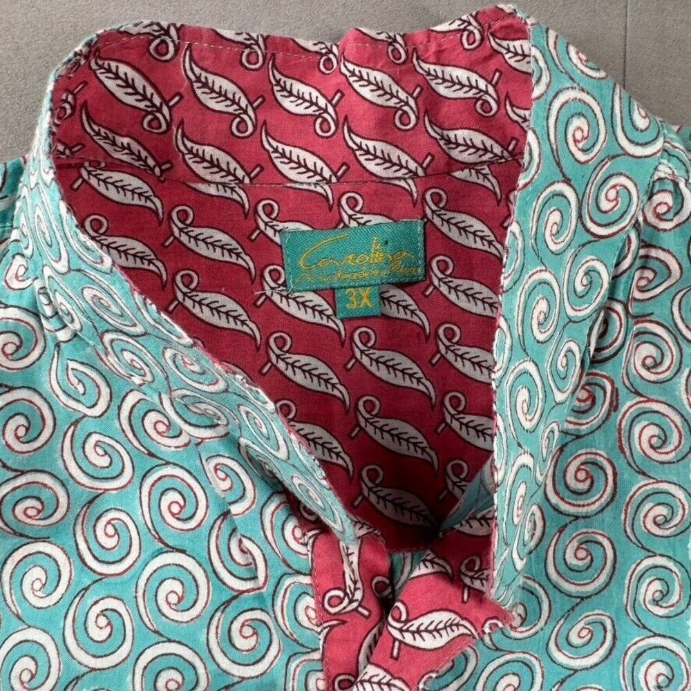Carolina Martinez De Las Rivas Shirt Womens 3X Geometric Flip Cuff Blue Swirls‎ - Picture 7 of 11